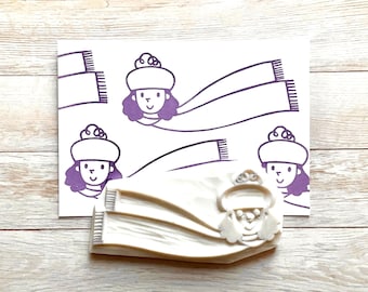 Hand Carved Girl Wearing Scarf Rubber Stamp: Winter Design