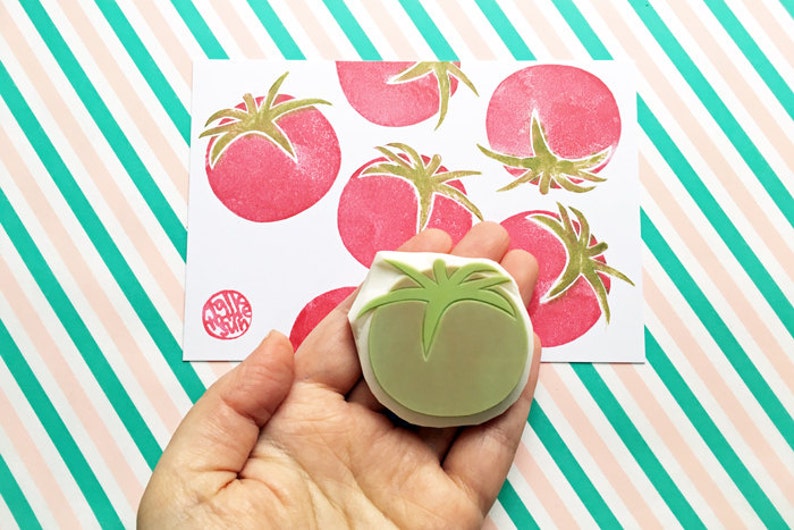 Tomato Rubber Stamp Vegetable Stamp Garden Stamp Hand Etsy