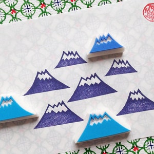 Snowy mountain rubber stamp set, Earth landscape stamp, Hand carved stamps image 3