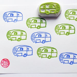 Camping car rubber stamp, Camper van stamp, Hand carved stamp, Craft gift for him