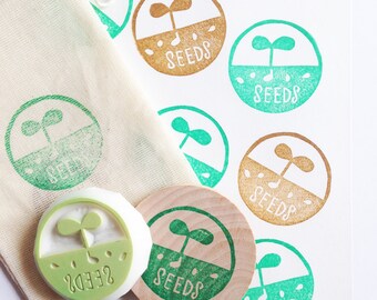 Grow seeds rubber stamp, Seed packet stamp, Hand carved stamp by talktothesun