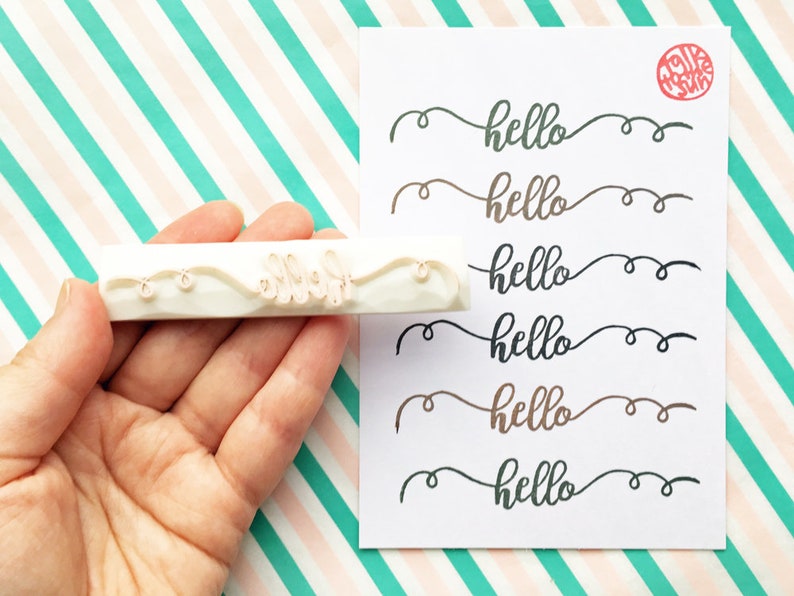 Hello rubber stamp, Calligraphy message stamp, Hand carved stamp by talktothesun image 3