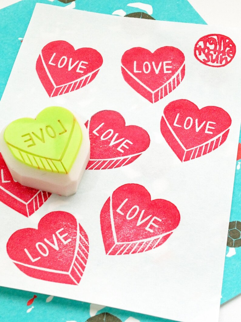 Love heart stamp valentine rubber stamp hand carved stamp Etsy