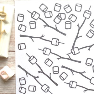 Marshmallow stick rubber stamp, Hand carved stamps, Gift for kids