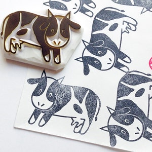 Milk cow rubber stamp, Farm animal stamp, Hand carved stamp, Craft gift for kids