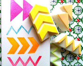 Geometric Rubber Stamp Set: Hand Carved Stamps, Chevron Arrow
