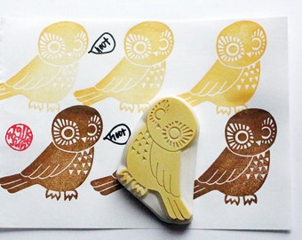 Owl rubber stamp, Bird stamp, Woodland animal stamp, Hand carved stamp