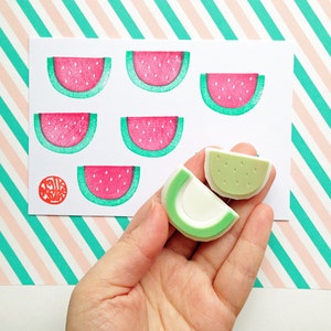 Watermelon rubber stamps, Tropical fruit stamp, Hand carved stamps image 2