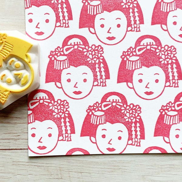 Maiko girl rubber stamp, Japanese geisha stamp, Hand carved stamp by talktothesun