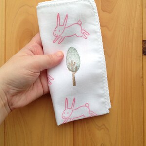 Rabbit handkerchief, Kids cotton hankie, Reusable cotton tissue, Eco friendly gift image 3