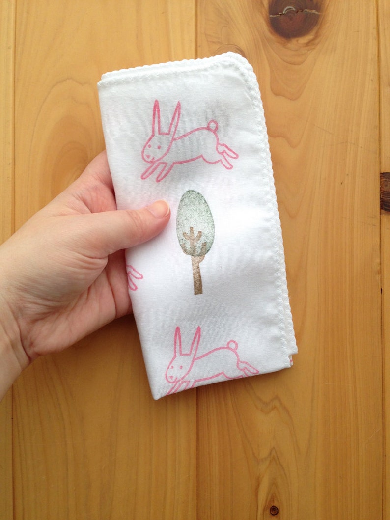 Rabbit handkerchief, Kids cotton hankie, Reusable cotton tissue, Eco friendly gift image 3