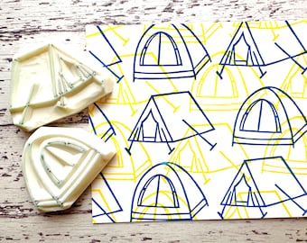 Camping Tent Rubber Stamp Set | Hand Carved Stamps | Journaling & Card Making