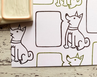 Dog rubber stamp, Shiba inu with speech bubble stamp, Hand carved stamp by talktothesun