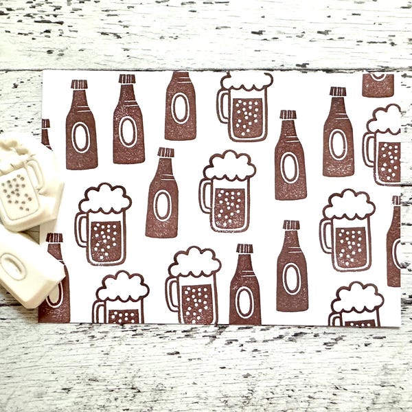 Conjunto de carimbos de borracha com garrafas e copos de cerveja | Carimbos esculpidos à mão | Ideal para planejamento e anotações