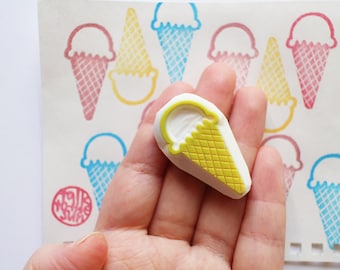 ice cream rubber stamp | ice cream cone stamp | hand carved stamp for card making journaling summer crafts | gift for kids