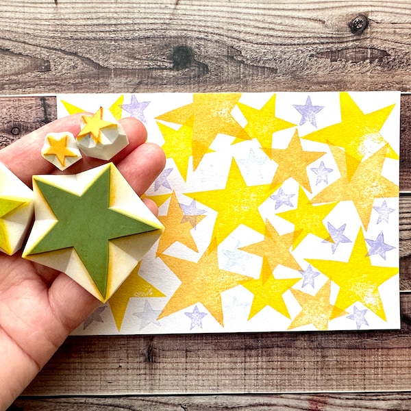 Star rubber stamp set, Doodle pattern stamps, Hand carved stamps