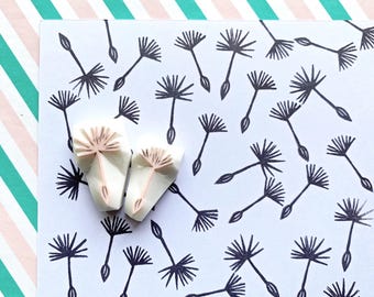 Small Dandelion Seed Rubber Stamp Set | Hand Carved Stamps | Journaling Card Making
