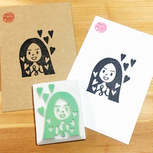 Custom portrait rubber stamp, Personalized portrait illustration service, Hand carved stamp image 2