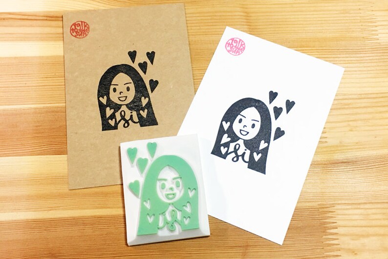 Custom portrait rubber stamp, Personalized portrait illustration service, Hand carved stamp image 2