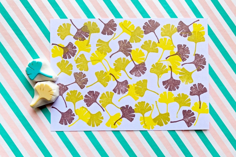 Ginkgo Leaf Rubber Stamps Botanical Stamps Hand Carved Etsy