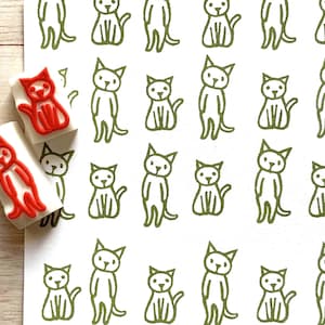 Cat Hand Carved Rubber Stamp Set : Creative Journaling, Card Making