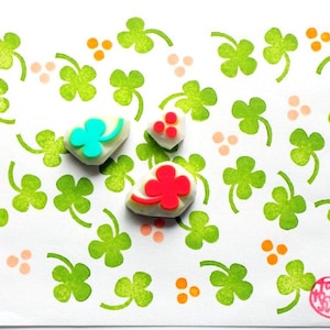 Set di timbri in gomma a forma di trifoglio, timbri con foglie e fiori, timbri intagliati a mano, regalo creativo per bambini