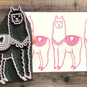 Llama rubber stamp, Happy alpaca stamp, Hand carved stamp by talktothesun image 4