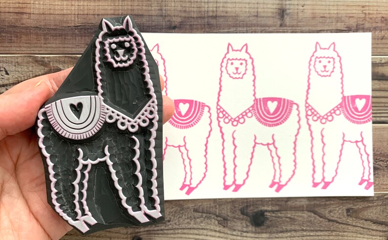 Llama rubber stamp, Happy alpaca stamp, Hand carved stamp by talktothesun image 4