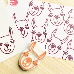 Tampon en caoutchouc Lama, Tampon alpaga drôle, Tampon sculpté à la main pour la fabrication de cartes, Cadeau artisanal pour enfants