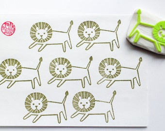 Running lion rubber stamp, African animal stamp, Hand carved stamp by talktothesun