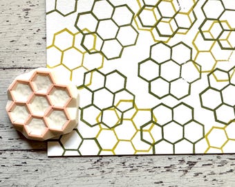 Hand carved rubber stamp - Honeycomb : 6 hexagons