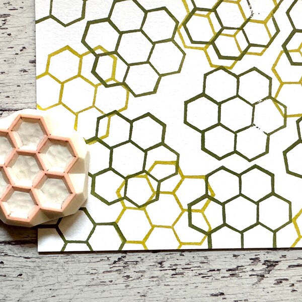 Honeycomb Rubber Stamp | Hand Carved Stamp | Geometric Pattern Design