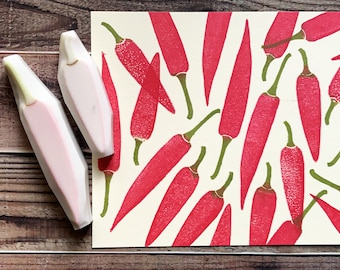 Red Pepper Rubber Stamp Set | Hand Carved Stamps | Spice Inspired Design