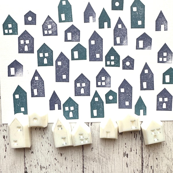 House Rubber Stamp Set | Hand Carved Stamps | Card Making | Style No.2