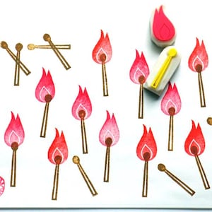 Match Rubber Stamp Set : Camping Inspired Hand Carved Stamps