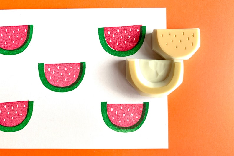 Watermelon rubber stamps, Tropical fruit stamp, Hand carved stamps image 4