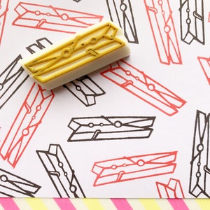 Wooden peg rubber stamp, Cloth pin stamp, Hand carved stamp for creative journaling