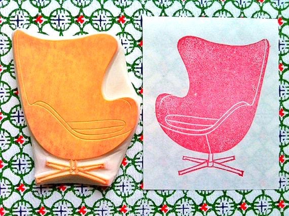 Egg Chair Rubber Stamp | Hand Carved Stamp | Mid Century Modern Scandinavian Furniture Design