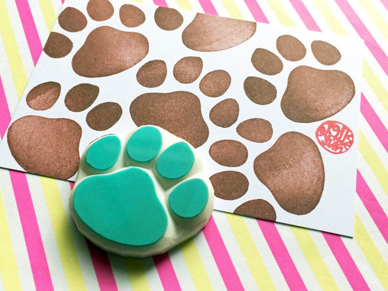 Dog Paw Print Rubber Stamp Cat Paw Print Stamp Hand Carved Etsy