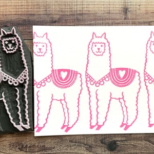 Llama rubber stamp, Happy alpaca stamp, Hand carved stamp by talktothesun image 2