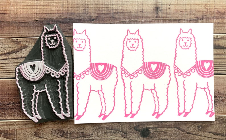 Llama rubber stamp, Happy alpaca stamp, Hand carved stamp by talktothesun image 2