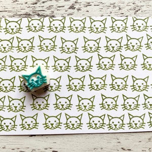Cat rubber stamp, Cute animal stamp, Hand carved stamp, Gift for cat lovers image 2