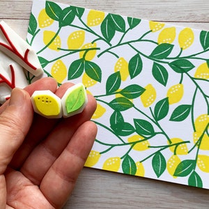 Lemon tree rubber stamp, Citrus fruit & leaf stamps, Hand carved stamps image 4
