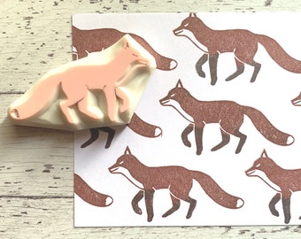 Walking fox stamp, Hand carved rubber stamp by talktothesun, Gift for yourself