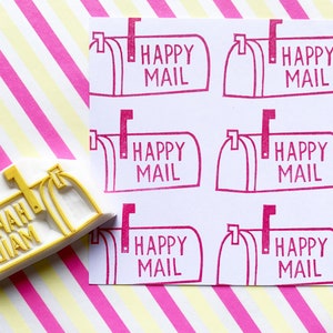 Mailbox rubber stamp, Happy mail stamp, Hand carved stamp by talktothesun