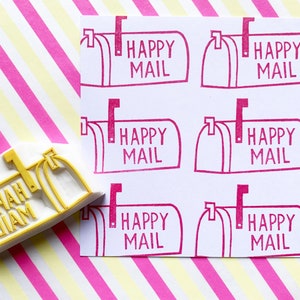 Briefkasten Stempel, Happy mail Stempel, Handgeschnitzter Stempel für die Kartenherstellung, Geschenk für Kreative