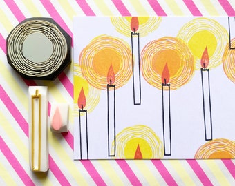 Candle Rubber Stamp Set | Hand Carved Stamps | Holiday Card Making