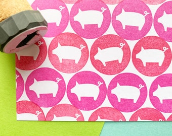 Pig rubber stamp, Farm animal stamp, Hand carved stamp by talktothesun