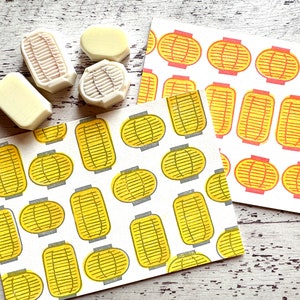 Japanese paper lantern rubber stamp set, Hand carved stamps for card making, Gift for crafter