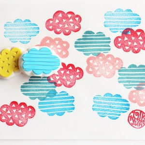 Cloud rubber stamp set, Sky pattern stamp, Hand carved stamps by talktothesun image 2